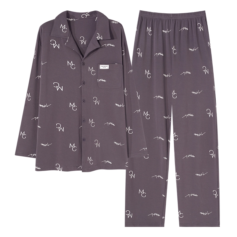 芬腾可安 春秋季简约休闲亲肤开衫翻领个性轻熟风家居服睡衣套装 男款