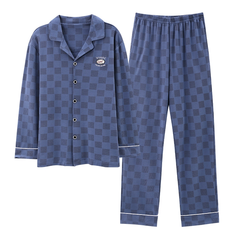芬腾可安 春秋季简约休闲轻熟风翻领亲肤开衫家居服睡衣套装 男款
