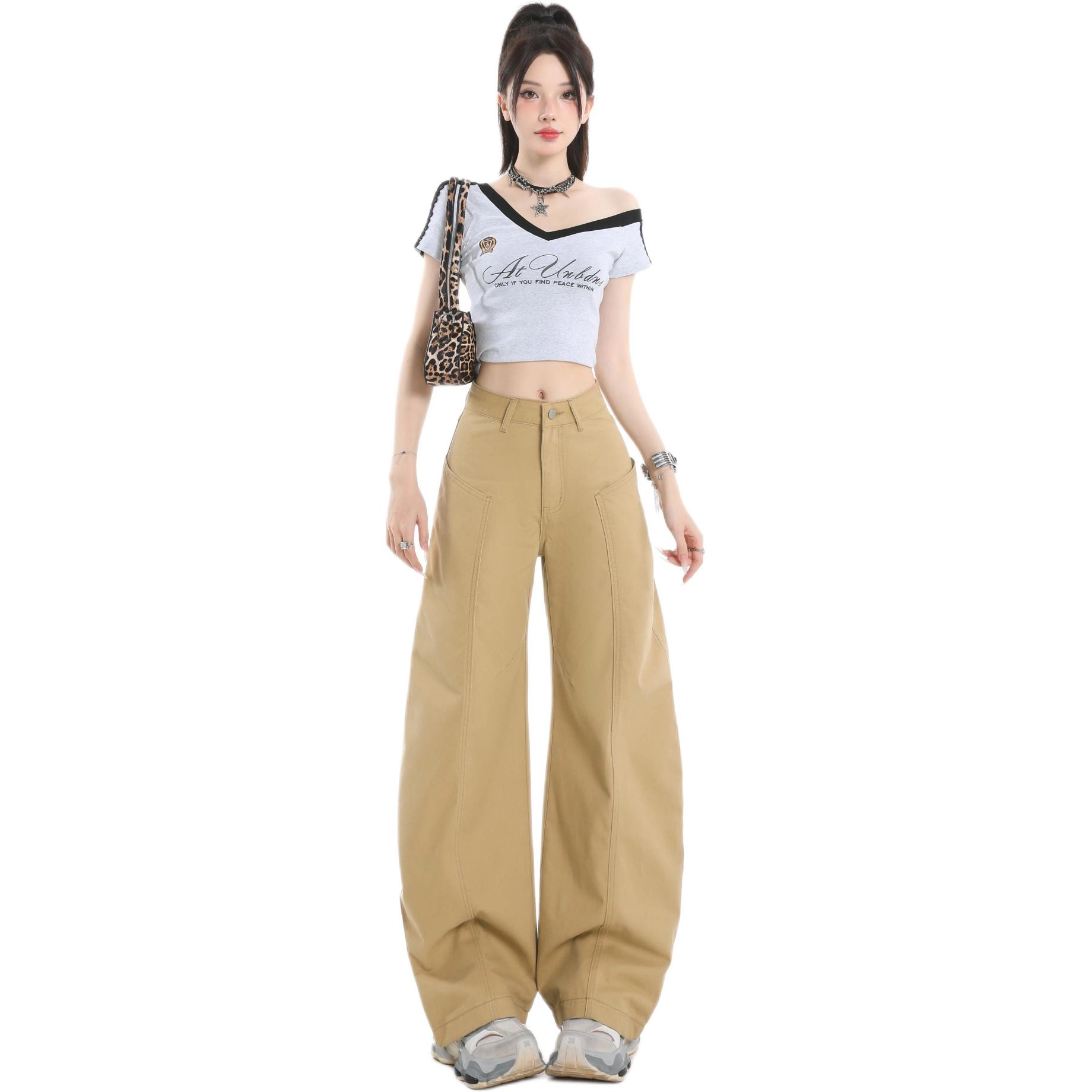 玫丝朵 美式复古高腰宽松弯刀直筒百搭阔腿牛仔裤 女款