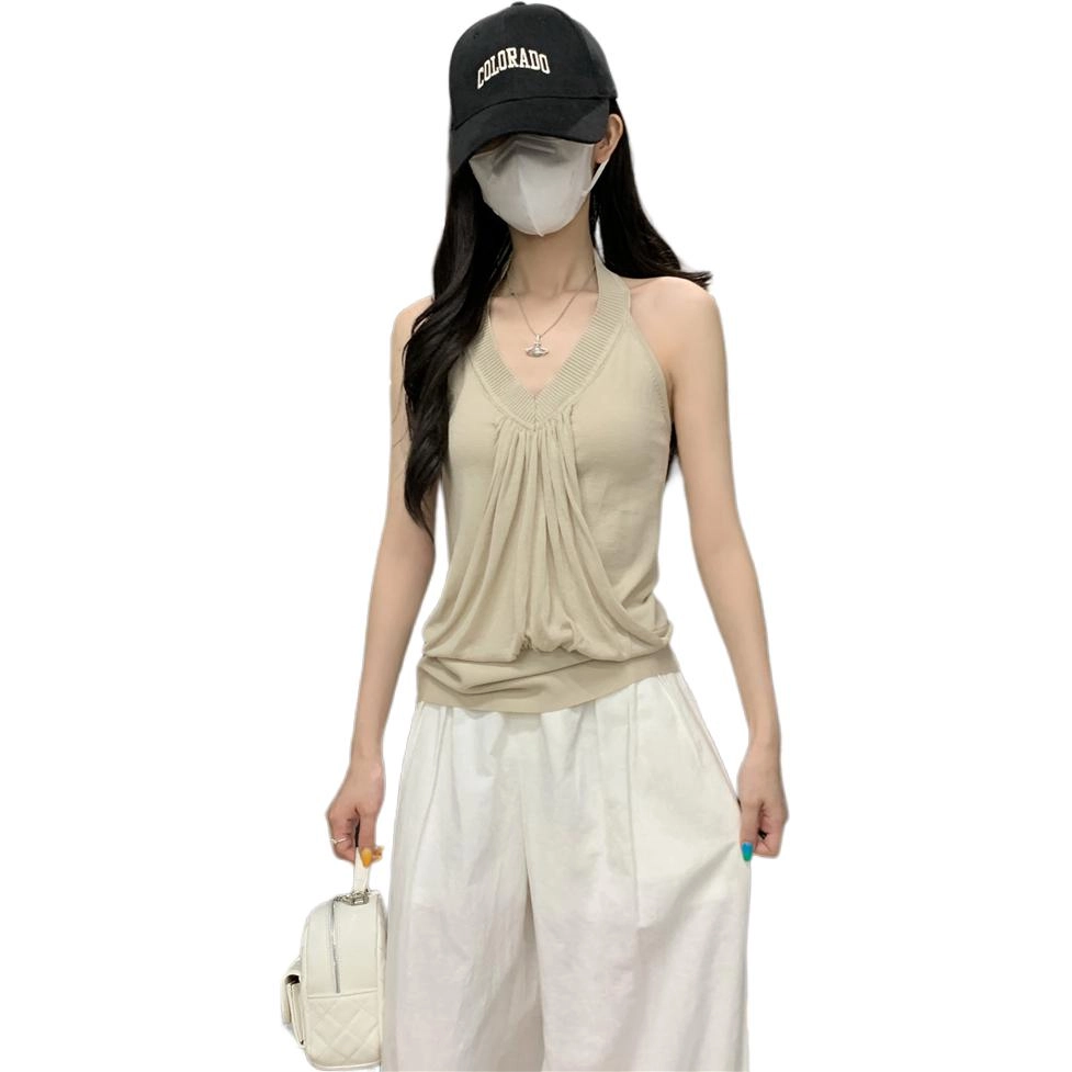 水中花 堆叠感无袖挂脖上衣背心女夏外穿吊带 女款