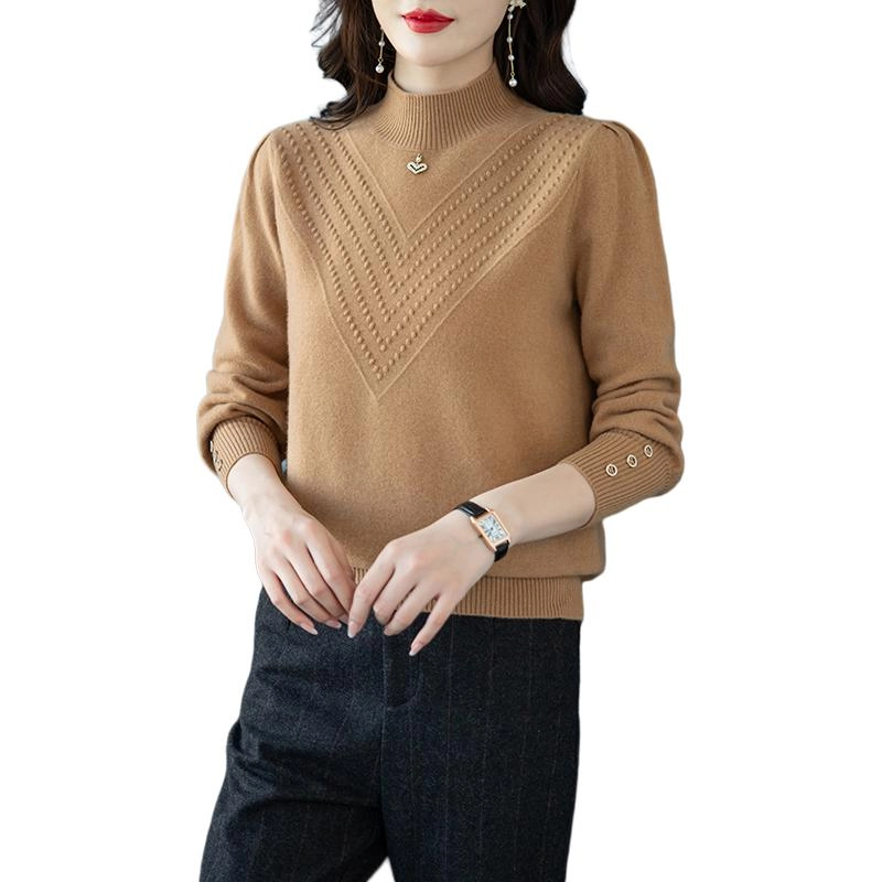 恒源祥 简约时尚百搭半高领纯色套头长袖羊毛针织衫 女款