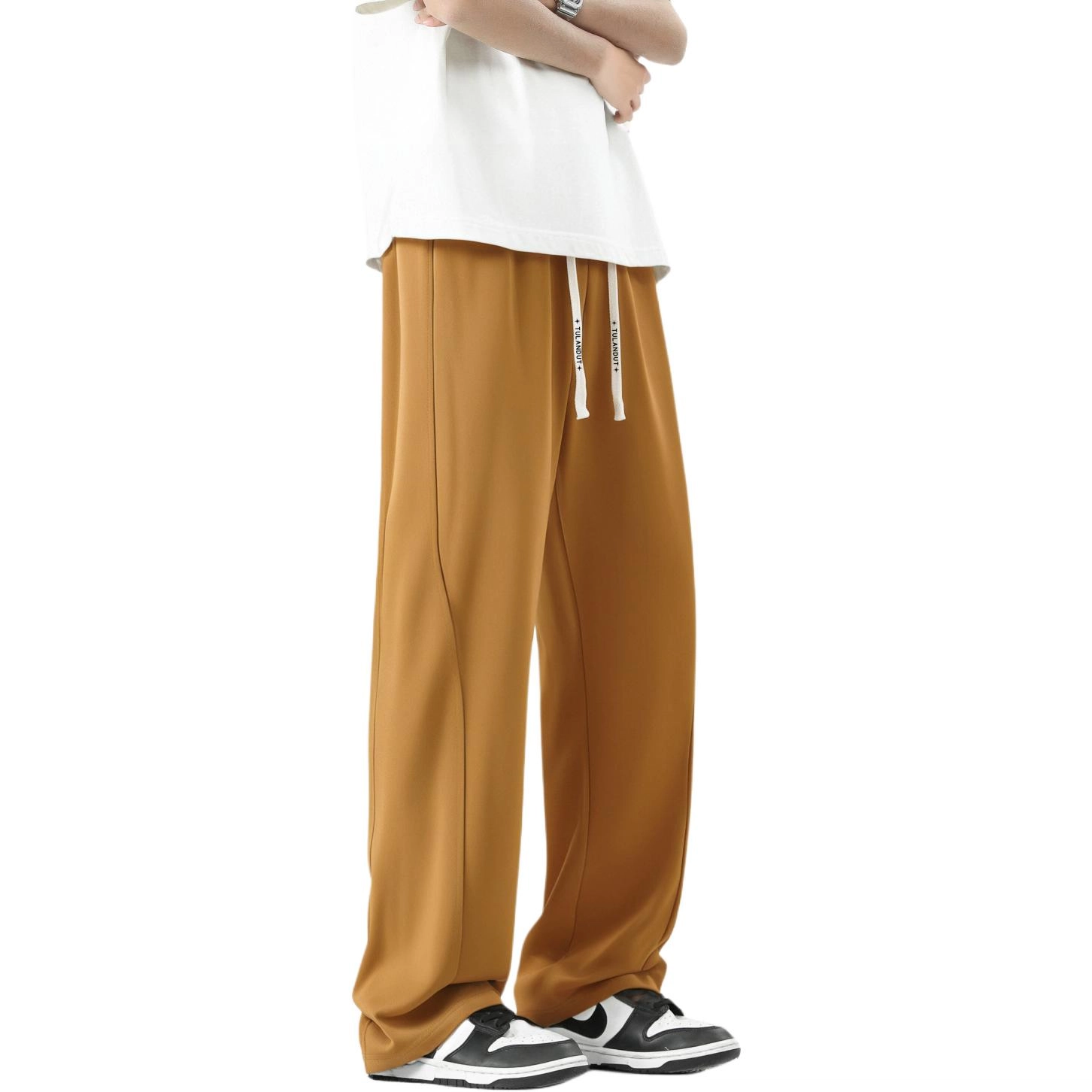 图兰朵 夏季美式复古高街潮流痞帅基础款运动简约阔腿高级感中腰垂感柔软亲肤舒适裤直筒休闲裤 男女同款