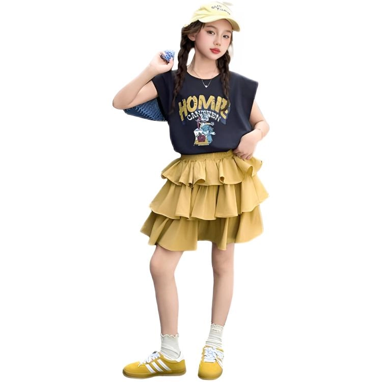 天才小熊休闲运动套装 女童夏季夏装大童潮牌小孩衣服 小女孩短袖洋气时髦 漂亮 甜美