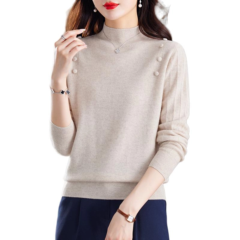恒源祥 时尚优雅百搭修身半高领纯色长袖羊毛打底针织衫 女款