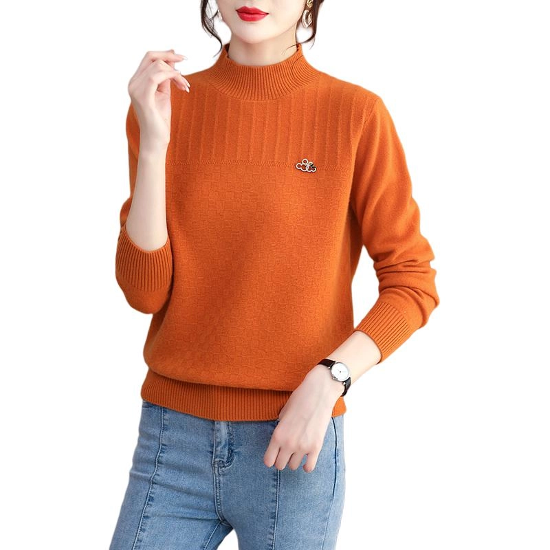 恒源祥 休闲百搭显瘦纯色半高领质感打底长袖针织衫 女款