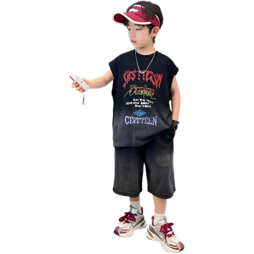 天才小熊休闲运动套装  男童夏季韩版大童潮牌青少年小孩衣服 小男孩短袖洋气时髦 舒适帅气轻便