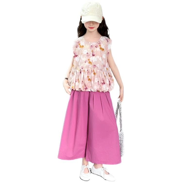 天才小熊休闲运动套装 女童夏季碎花上衣大童潮牌小孩衣服 小女孩短袖洋气时髦 漂亮 甜美