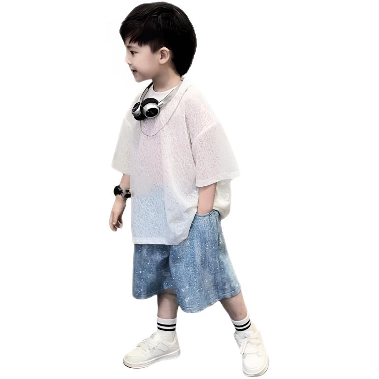 天才小熊休闲运动套装  男童夏季亮钻短袖大童潮牌小孩衣服 小男孩洋气时髦 舒适帅气轻便