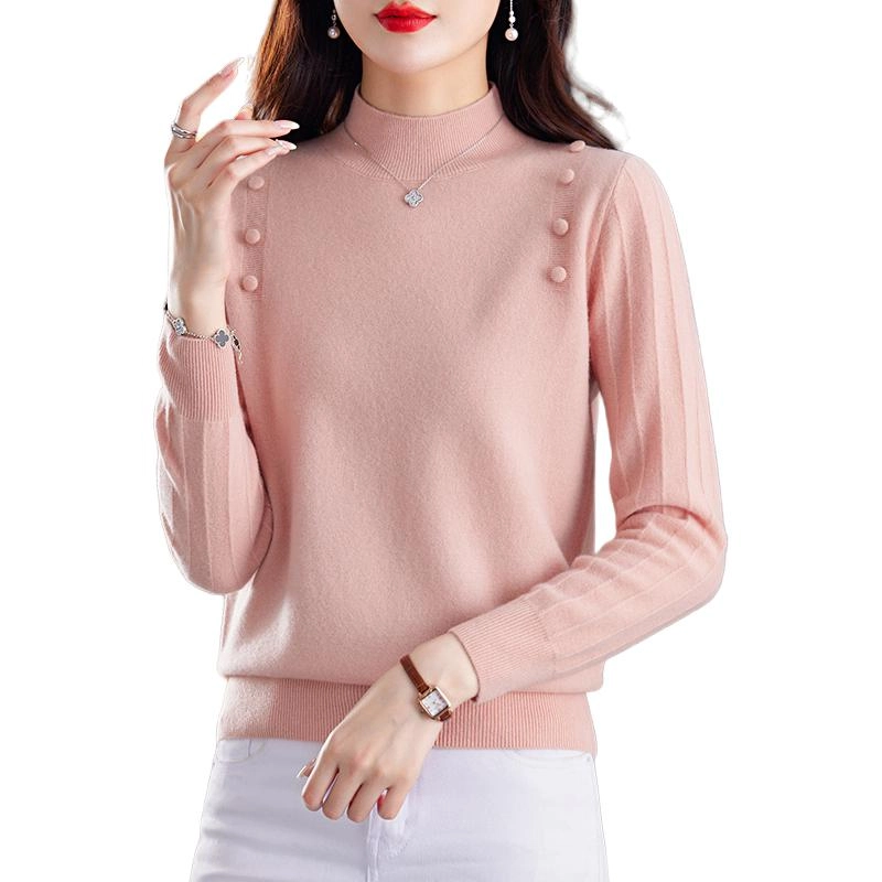 恒源祥 时尚优雅百搭修身半高领纯色长袖羊毛打底针织衫 女款