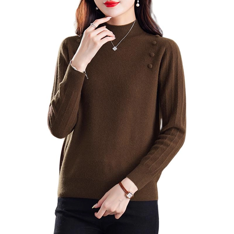恒源祥 时尚优雅百搭修身半高领纯色长袖羊毛打底针织衫 女款