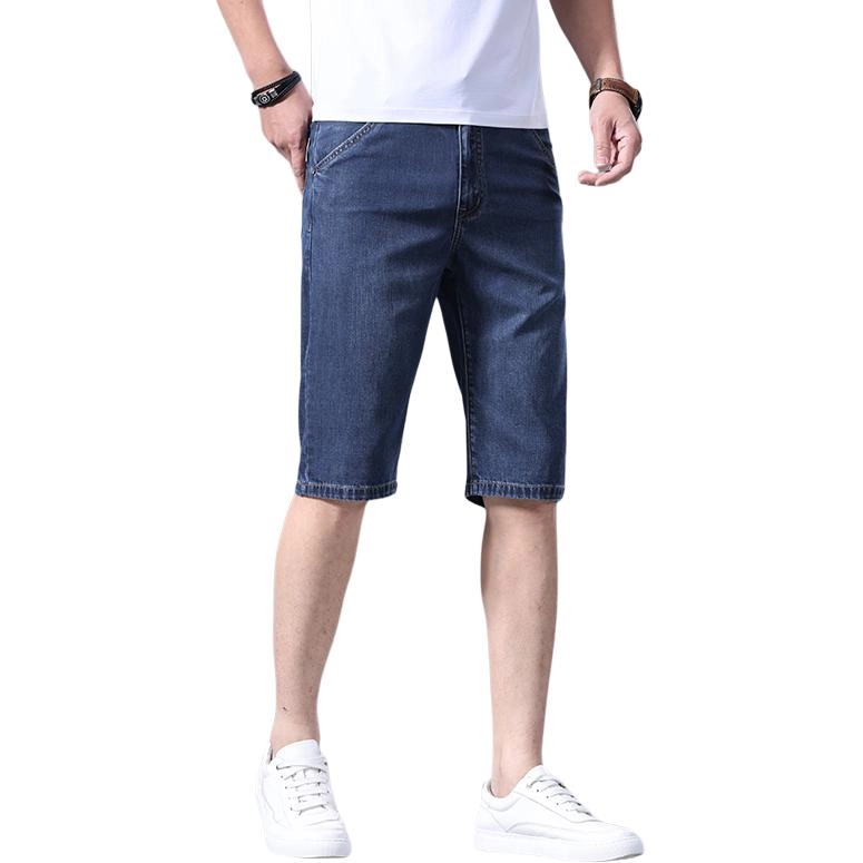 羽浅 夏季薄款莱赛尔天丝五分裤商务休闲直筒中裤时尚弹力修身舒适百搭牛仔短裤 男款