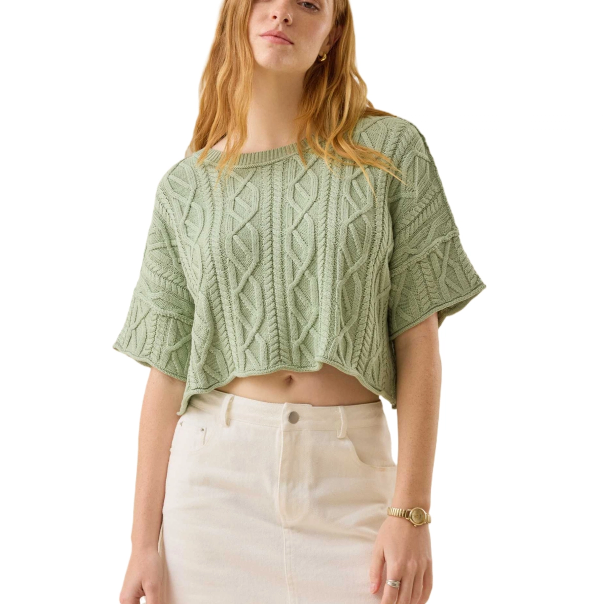 ALTAR'D STATE Emma Cable Cropped Sweater