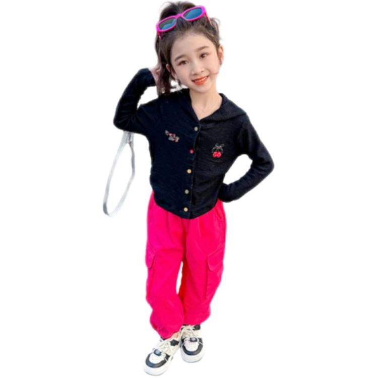 比比我休闲运动套装  女童春秋季连帽工装裤大童潮牌小孩衣服 小女孩短袖洋气时髦 舒适帅气轻便