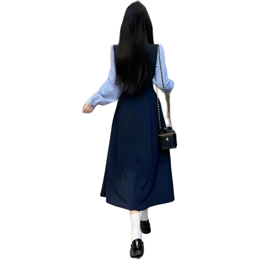 邓大喵 大码秋日晚风少女感假两件拼接绑带初秋宽松显瘦休闲裙子连衣裙 女款