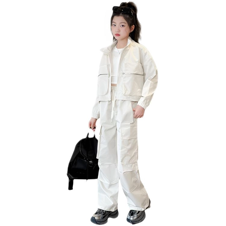 比比我休闲运动套装  女童春秋季大口袋工装大童潮牌小孩衣服 小女孩短袖洋气时髦 舒适帅气轻便