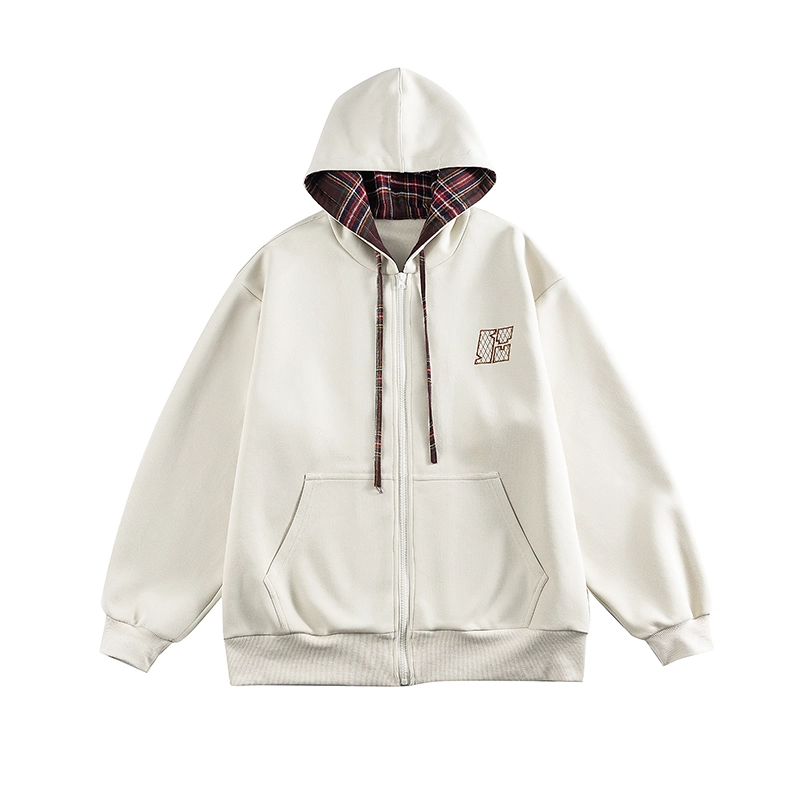 永言 复古潮牌格子连帽衣服宽松情侣百搭休闲风格帽衫外套卫衣 男女同款