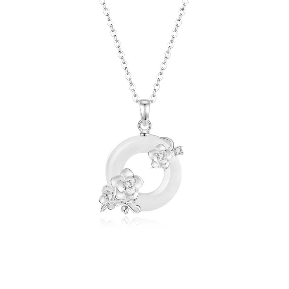珍·如金 中国黄金 十二花神平安扣 岁岁平安莲花牡丹好运莲莲简约天然 玉髓 项链 女款