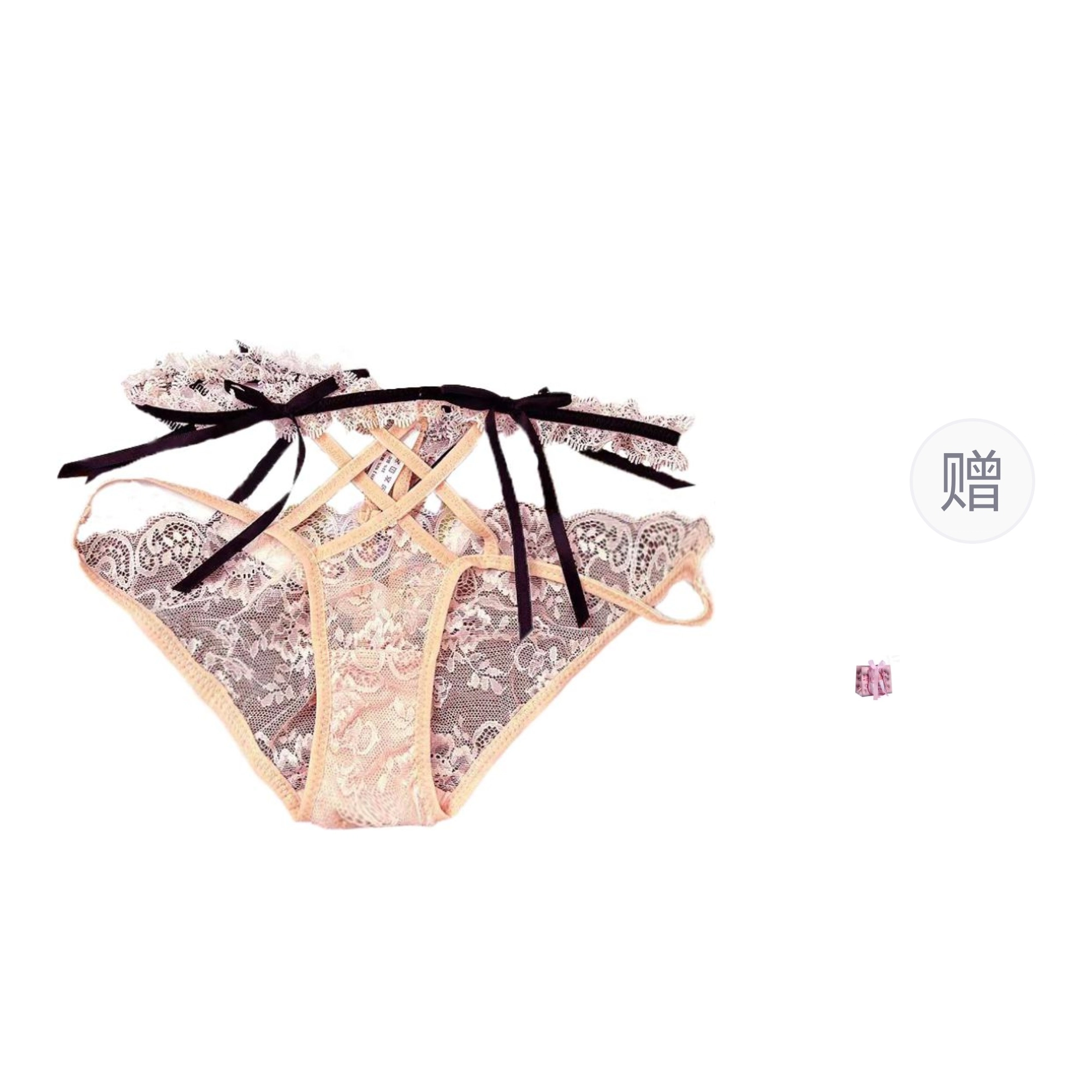 秀黛 透视刺绣可爱甜美系腰外露性感蕾丝镂空蝴蝶结三角纯欲风内裤 女款