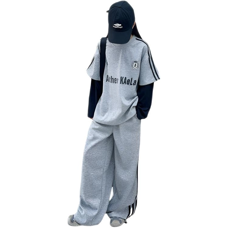 比比我休闲运动套装  女童春秋季假两件拉条大童潮牌小孩衣服 小女孩长袖洋气时髦 舒适帅气轻便