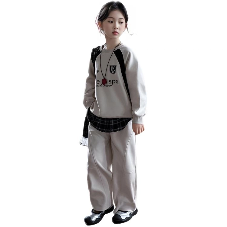 比比我休闲运动套装  女童春秋季 韩版 百搭大童潮牌小孩衣服 小女孩长袖洋气时髦 舒适帅气轻便显瘦