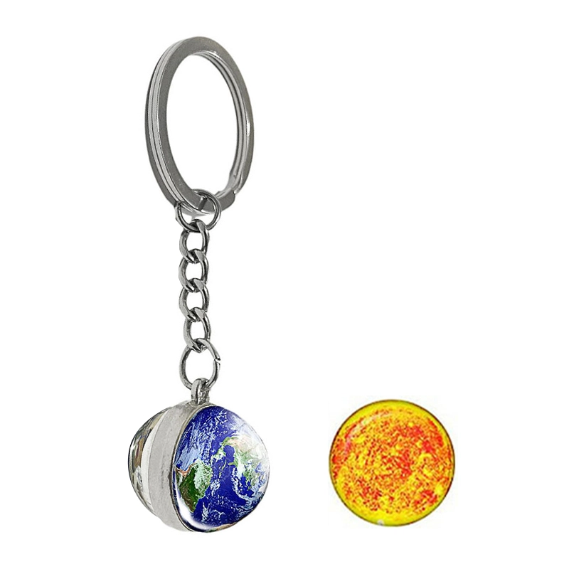 零界 沧海星球 夜光宇宙钥匙扣太阳系地球星系星云双面玻璃球钥匙书包挂饰 合金 挂件 男女同款情侣款