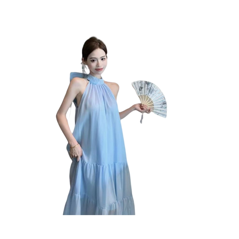 望莱仕 吊带裙长裙夏季海边度假裙子挂脖蝴蝶结无袖连衣裙 女款
