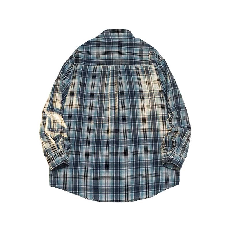 羽浅 潮牌复古休闲格子外套春秋季潮流情侣装宽松百搭衣服时尚翻领上衣长袖衬衫 男女同款