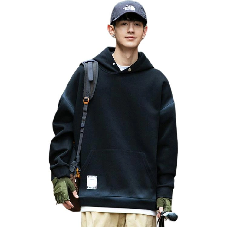 捷帕 美式复古假两件重磅扎染连帽百搭宽松长袖卫衣 男女同款