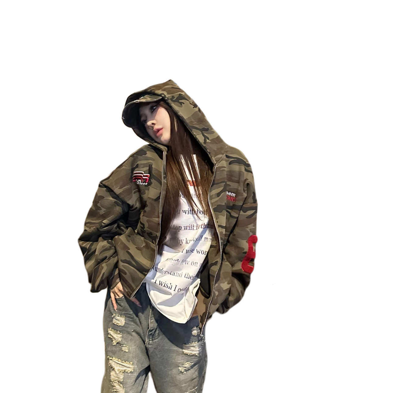 寻星记 美式复古刺绣连帽开衫时尚百搭舒适外套上衣 男女同款