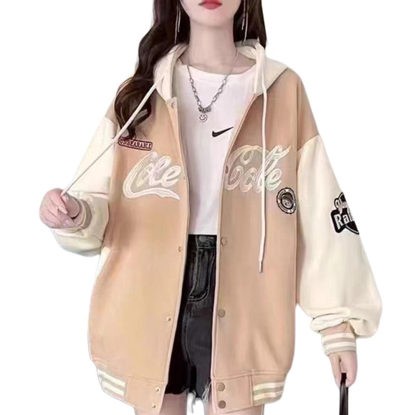 邓大喵 美式外套初高中学生连帽长袖棒球服 女款