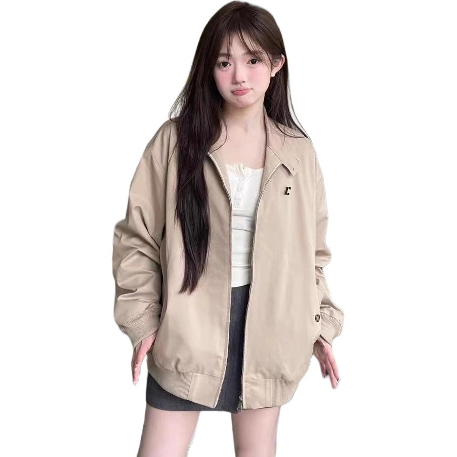 邓大喵 美式复古外套百搭春秋宽松工装学生小个子休闲上衣潮夹克 女款