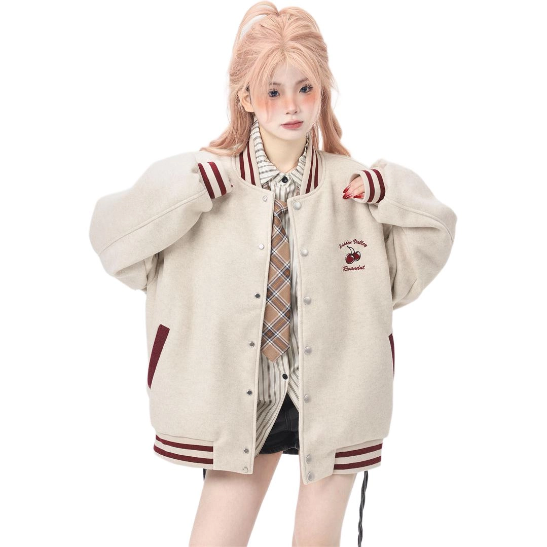 邓大喵 美式宽松拼接外套女春秋款设计感小众飞行员夹克棒球服 女款