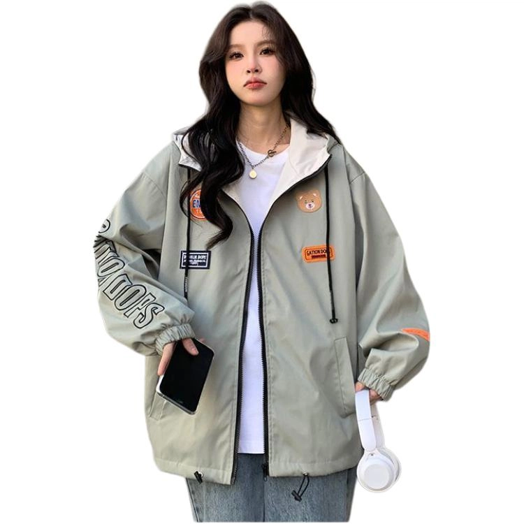 邓大喵 美式复古连帽宽松百搭长袖棒球服 女款