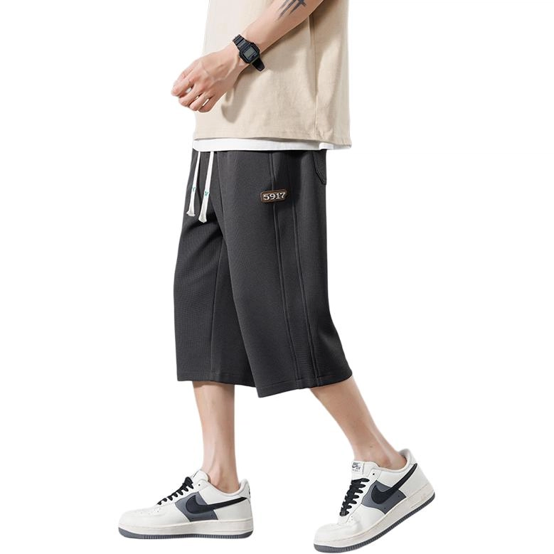 左岸 华夫格七分裤子男士夏季薄款潮流宽松直筒运动外穿大码休闲短裤 男款