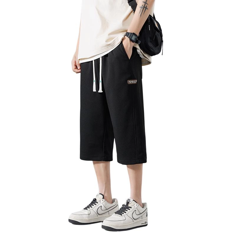 左岸 华夫格七分裤子男士夏季薄款潮流宽松直筒运动外穿大码休闲短裤 男款