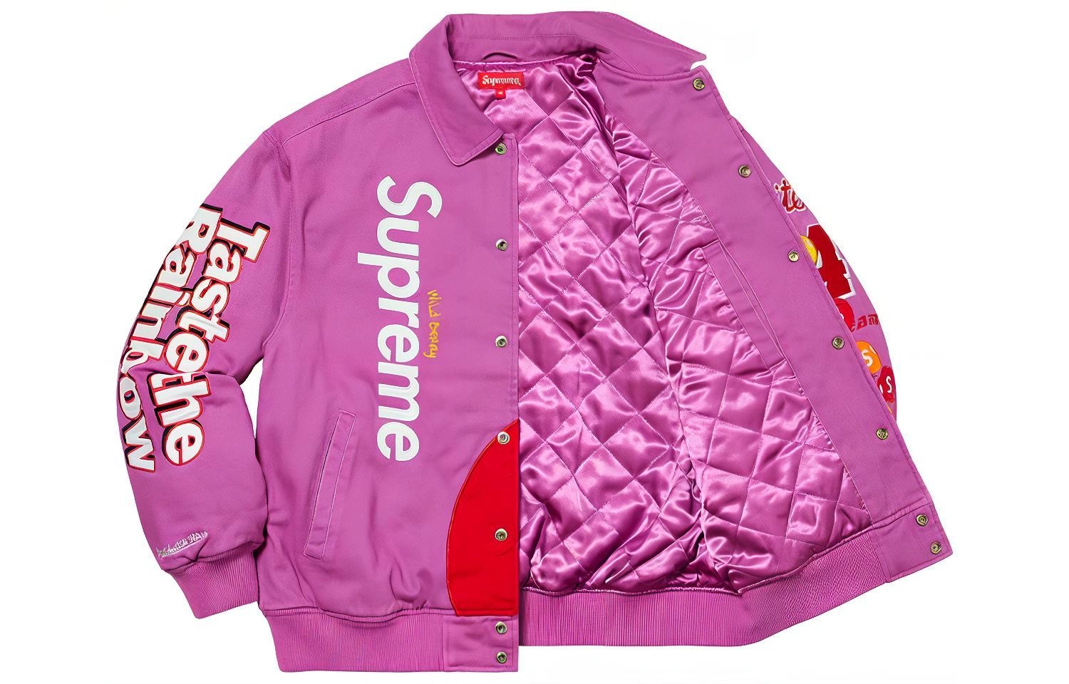 Supreme Week 14 x Skittles x Mitchell Ness Varsity Jacket Logo