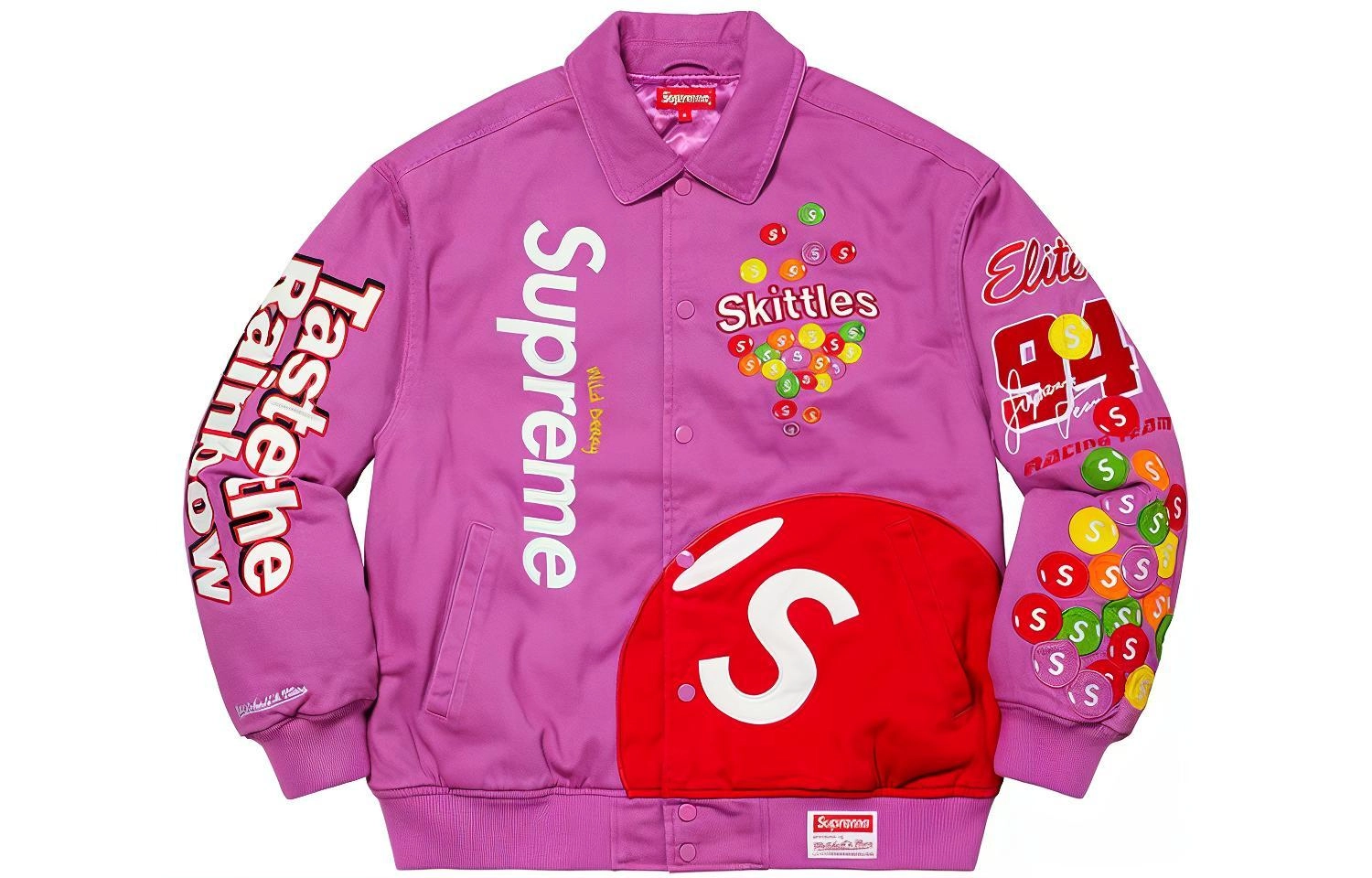 Supreme Week 14 x Skittles x Mitchell Ness Varsity Jacket Logo