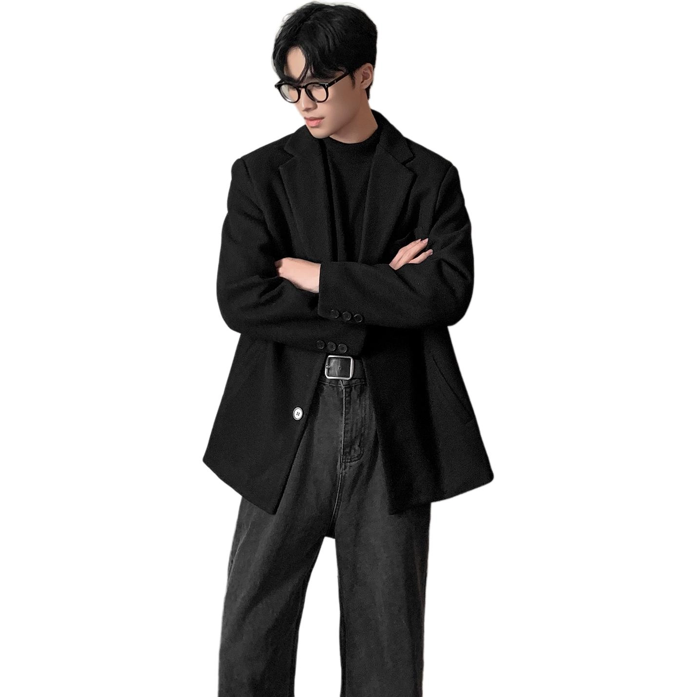 拓菲 毛呢西服外套男秋冬韩系氛围感穿搭痞帅休闲短款呢子大衣西装 男女同款