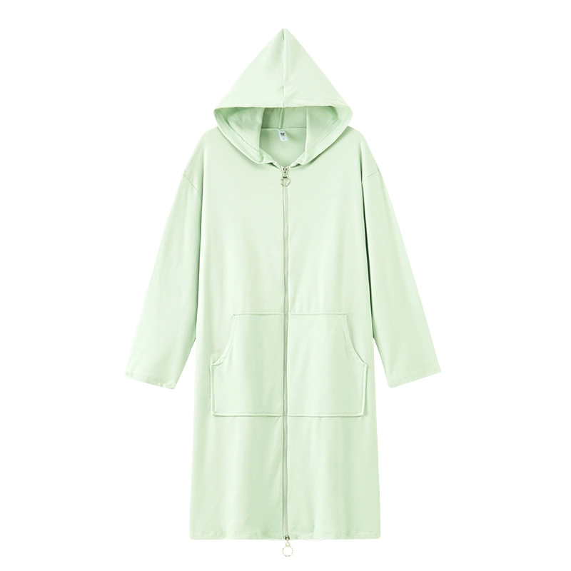 静英鸾 德绒长袖长裙连帽拉链纯色简约小清新家居服秋冬季保暖套装 女款