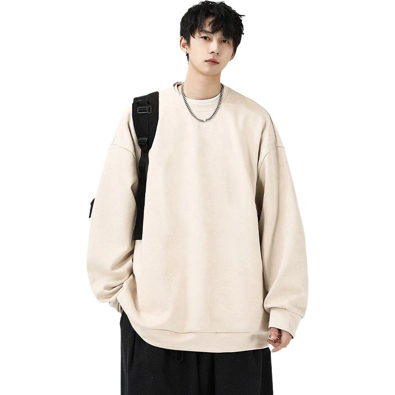 洞洞拐 麂皮绒重磅宽松大码内搭上衣服男生圆领长袖打底衫卫衣 男女同款