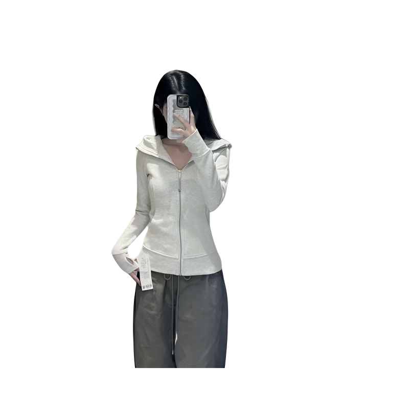 望莱仕 显瘦开衫连帽女春秋季美式修身运动瑜伽卫衣 女款