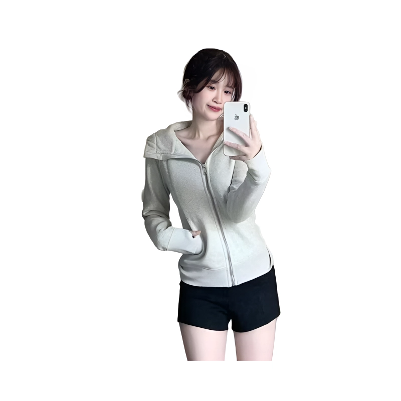 望莱仕 显瘦开衫连帽女春秋季美式修身运动瑜伽卫衣 女款