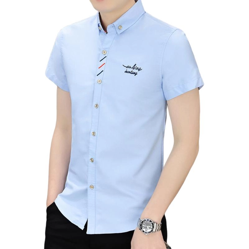 百胜狐 百胜狐夏季男短袖韩版休闲寸衫潮流百搭夏装修身半袖帅气衬衫 男款