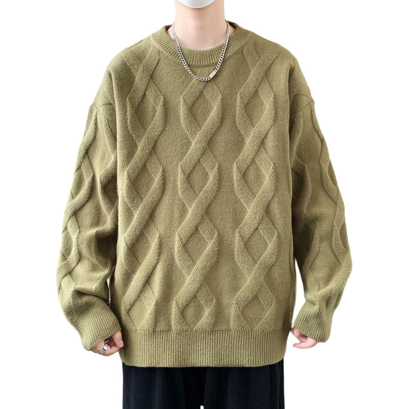 百胜狐 百胜狐美式圆领男秋冬宽松扭花设计感慵懒风百搭套头针织衫 男款
