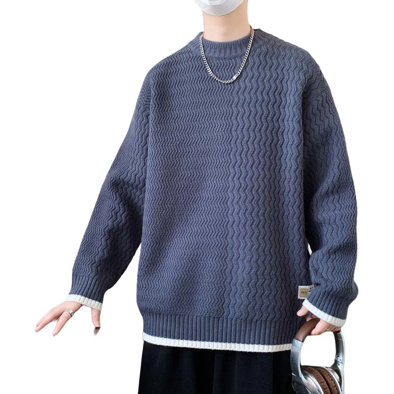 百胜狐 百胜狐加绒男秋冬季薄款粗线男士宽松线衣加厚款潮流上衣针织衫 男款