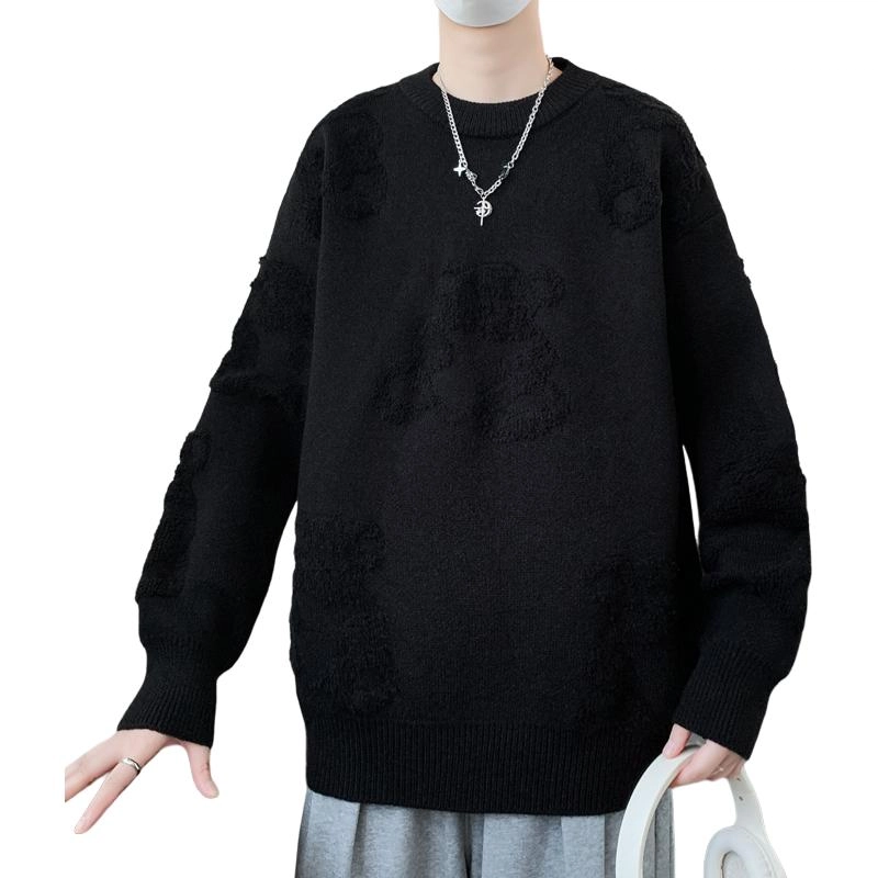 百胜狐 百胜狐冬季男厚款时尚百搭绣小熊高品质保暖青少年打底衫针织衫 男款