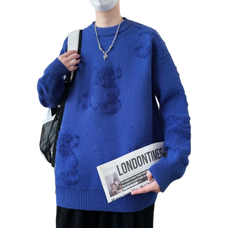 百胜狐 百胜狐冬季男厚款时尚百搭绣小熊高品质保暖青少年打底衫针织衫 男款