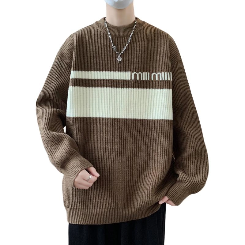 百胜狐 百胜狐男冬季圆领内搭衣服青少年慵懒风保暖冬装打底针织衫 男款