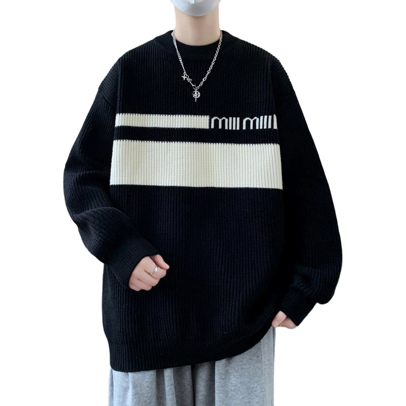百胜狐 百胜狐男冬季圆领内搭衣服青少年慵懒风保暖冬装打底针织衫 男款