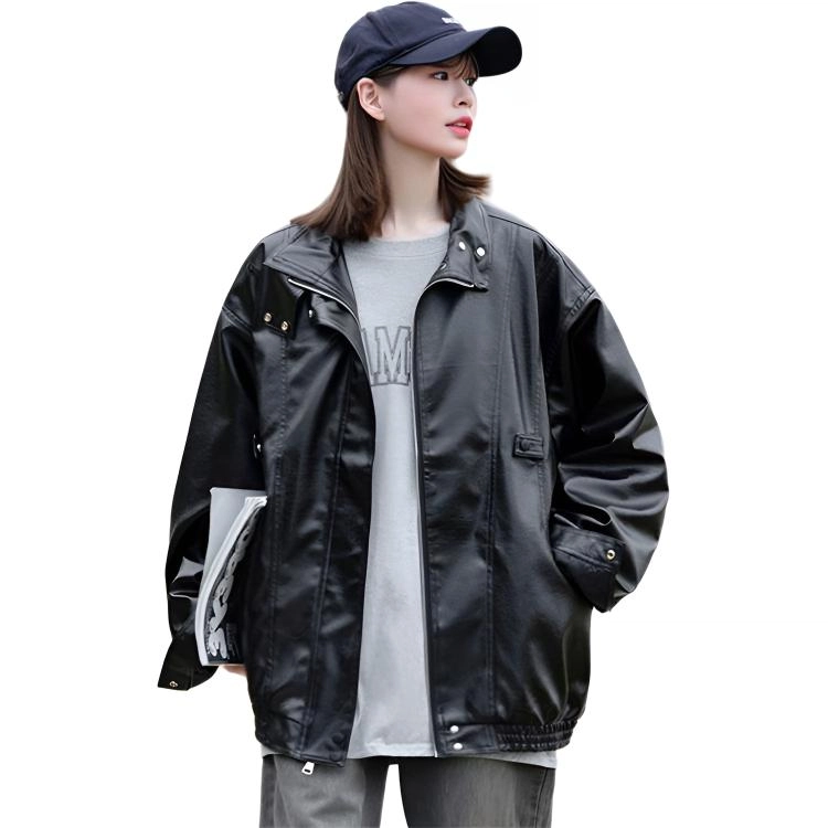丝絮丝绸 秋冬季宽松时尚潮牌机车服外套皮衣 女款